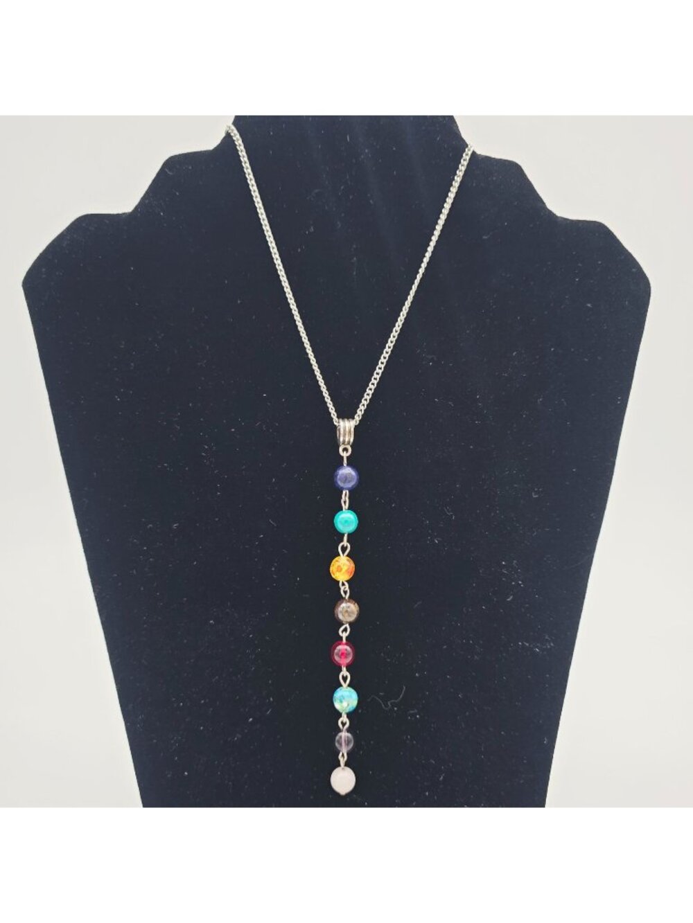 7 Chakra Stone Pendant Necklace Stainless Steel Chain 18"